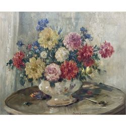 Owen Bowen (Staithes Group 1873-1967): 'Still Life - Flowers in a Bowl on a Table', oil on...