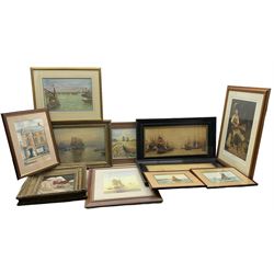 Maritime Interest - Selection of original watercolours variously signed to include Joel Beck, M Del, B Yajima etc together a pair of prints in matching frames and an original oil of an elderly couple, unsigned in one box max 53cm x 35cm (11)