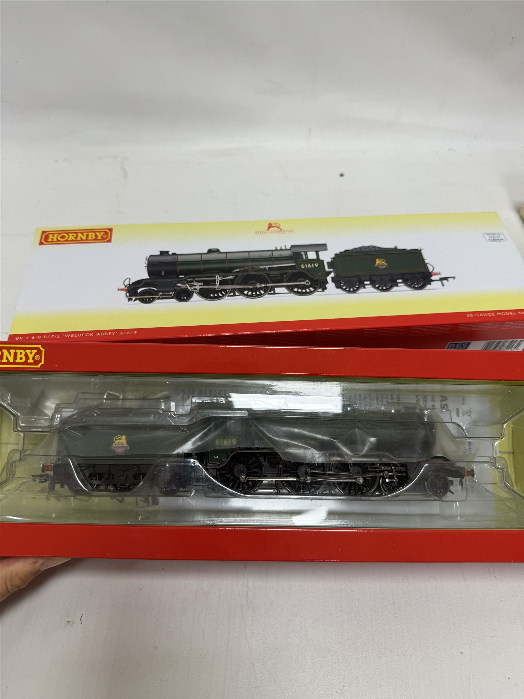 Two Hornby '00' gauge locomotives, comprising R3195 BR Duchess Class 4-6-2 locomotive re-worked as City of Edinburgh no. 46241 and R3448 BR Class B17 4-6-0 locomotive Welbeck Abbey no. 61619, both boxed