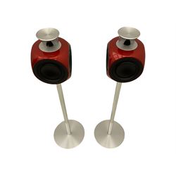 Pair of BeoLab 3 Active Loudspeakers, red finish, with floor stands