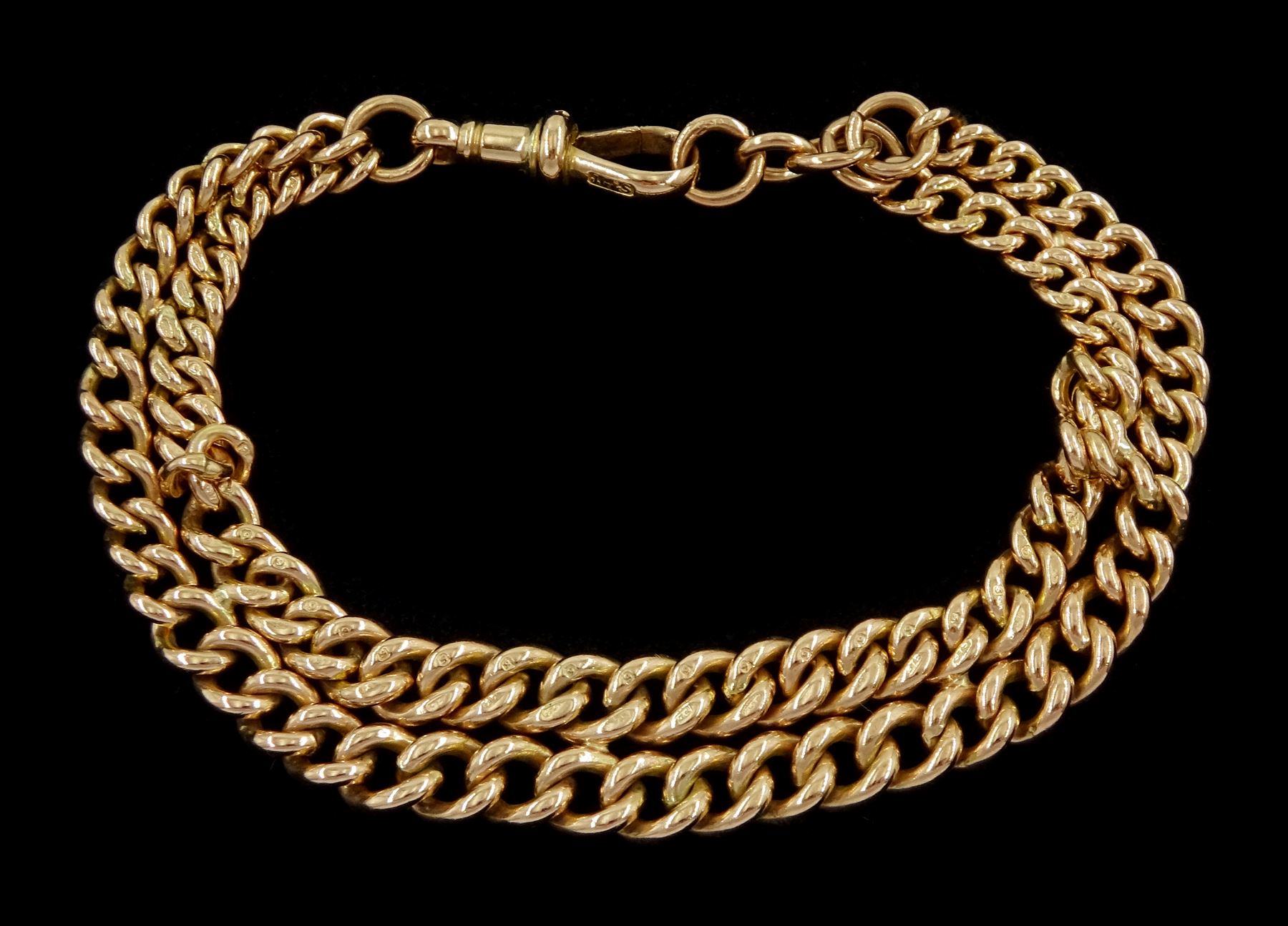 Early 20th century 9ct rose gold double curb link bracelet, Birmingham 1918, each link stamped 9 .375