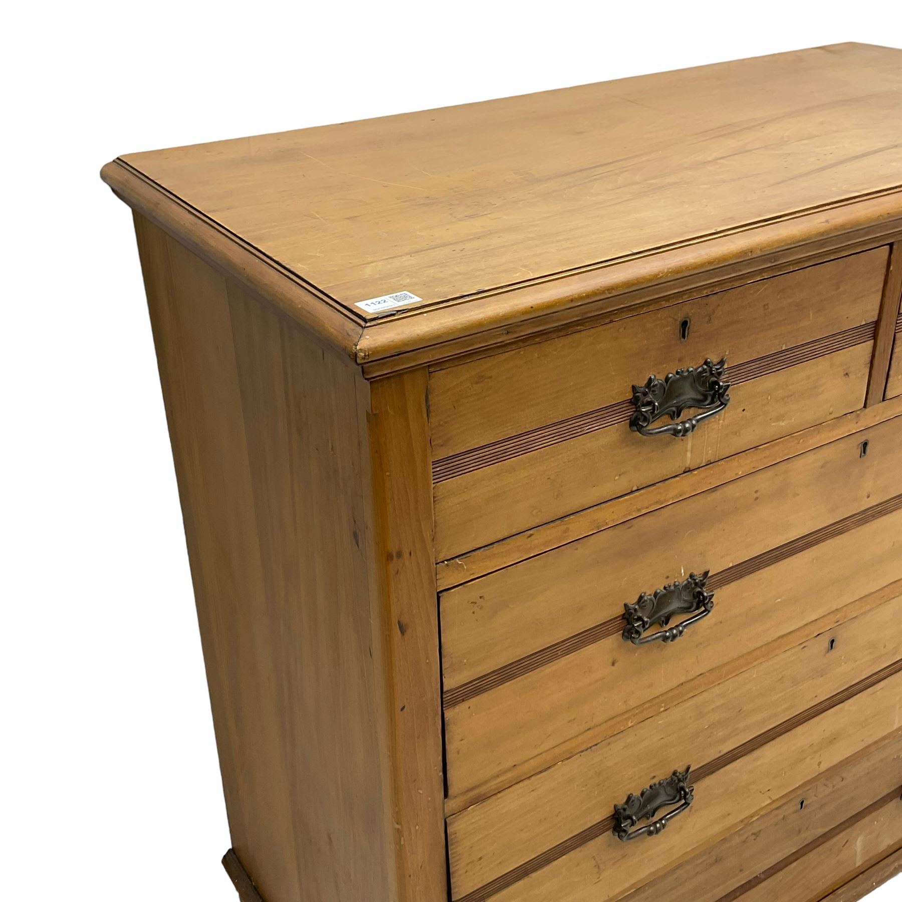 Edwardian satin walnut chest, fitted with two short and three long drawers, on bracket feet