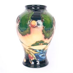 Moorcroft vase of baluster form decorated in Evening Sky pattern, by Emma Bossons 2003, with makers mark beneath, H16cm 