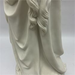 19th century Copeland Parian Ware figure, after R Monti, modelled as Lady Godiva, upon a circular titled plinth, signed and dated verso R Monti 1870, impressed to base Copyright Reserved Copeland, overall H22cm