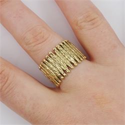 9ct gold wide bark effect ring