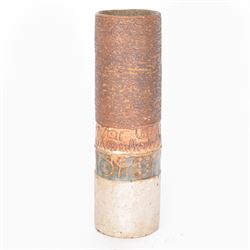 Alan Wallwork (1931-2019); a cylindrical stoneware vase with impressed symbols, incised W mark and impressed S mark, height 21cm