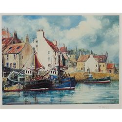 Jack Rigg (British 1927-): Scottish Harbour, colour print signed in pencil