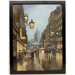 Steven Scholes (Northern British 1952-): Ye Olde Cheshire Cheese - 'Fleet Street London 1958', oil on canvas signed, titled verso 60cm x 45cm