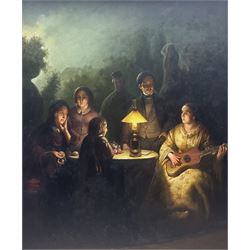 After Petrus van Schendel (Dutch 1806-1870): A Summer Evening by Lamp and by Moonlight, oi...