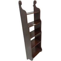 20th century walnut wall hanging shelf, shaped end supports with scrolled tops