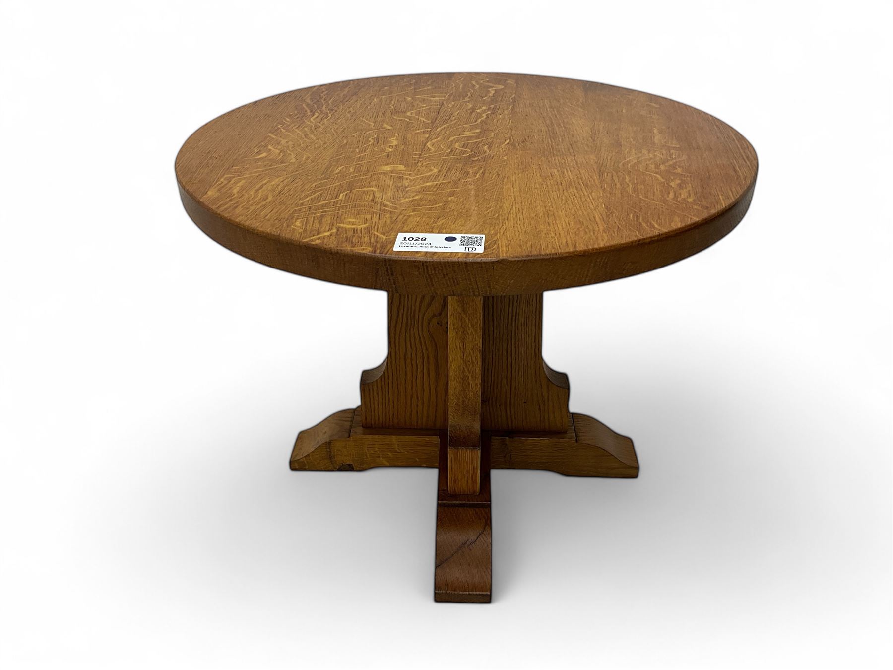 Yorkshire Oak - oak occasional table, circular top on cruciform base and sledge feet 