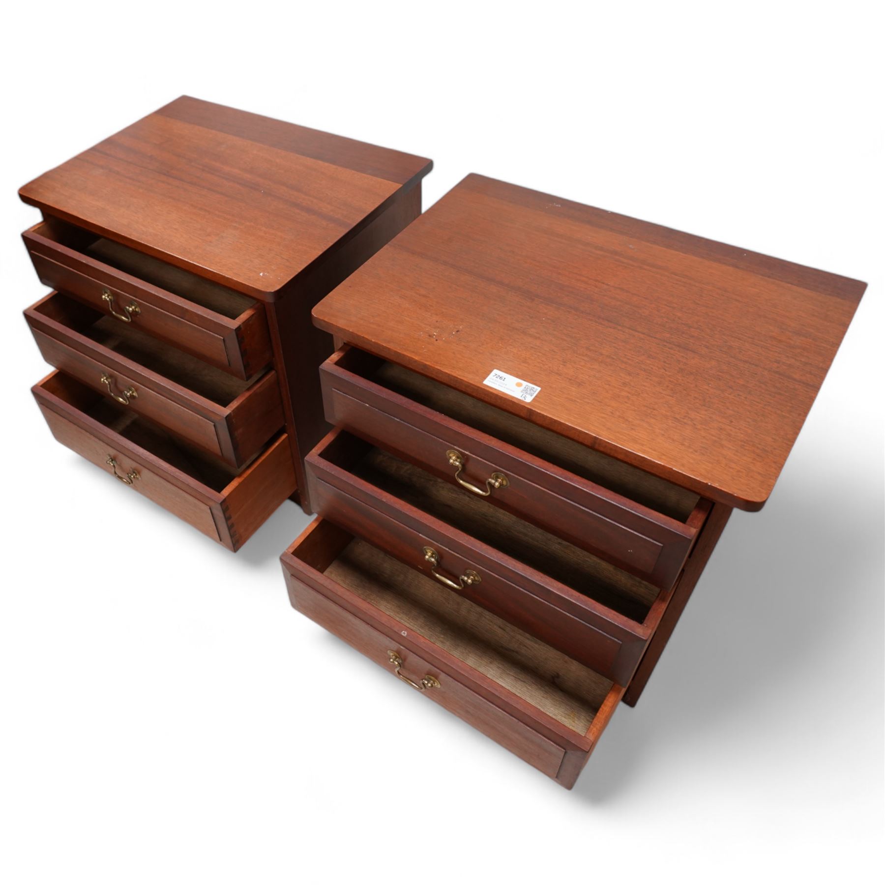 Pair of hardwood bedside chests, each fitted with three drawers 