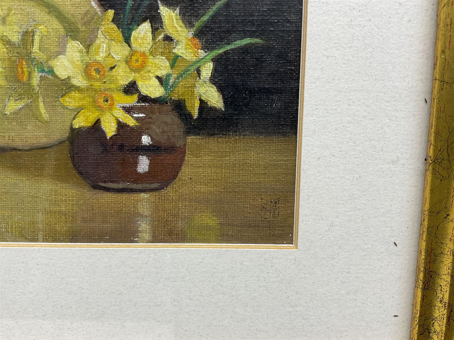 Frederick Boyd Waters (British 1879-1967): Still Life of Daffodils in a Vase, oil on board signed 9cm x 11cm