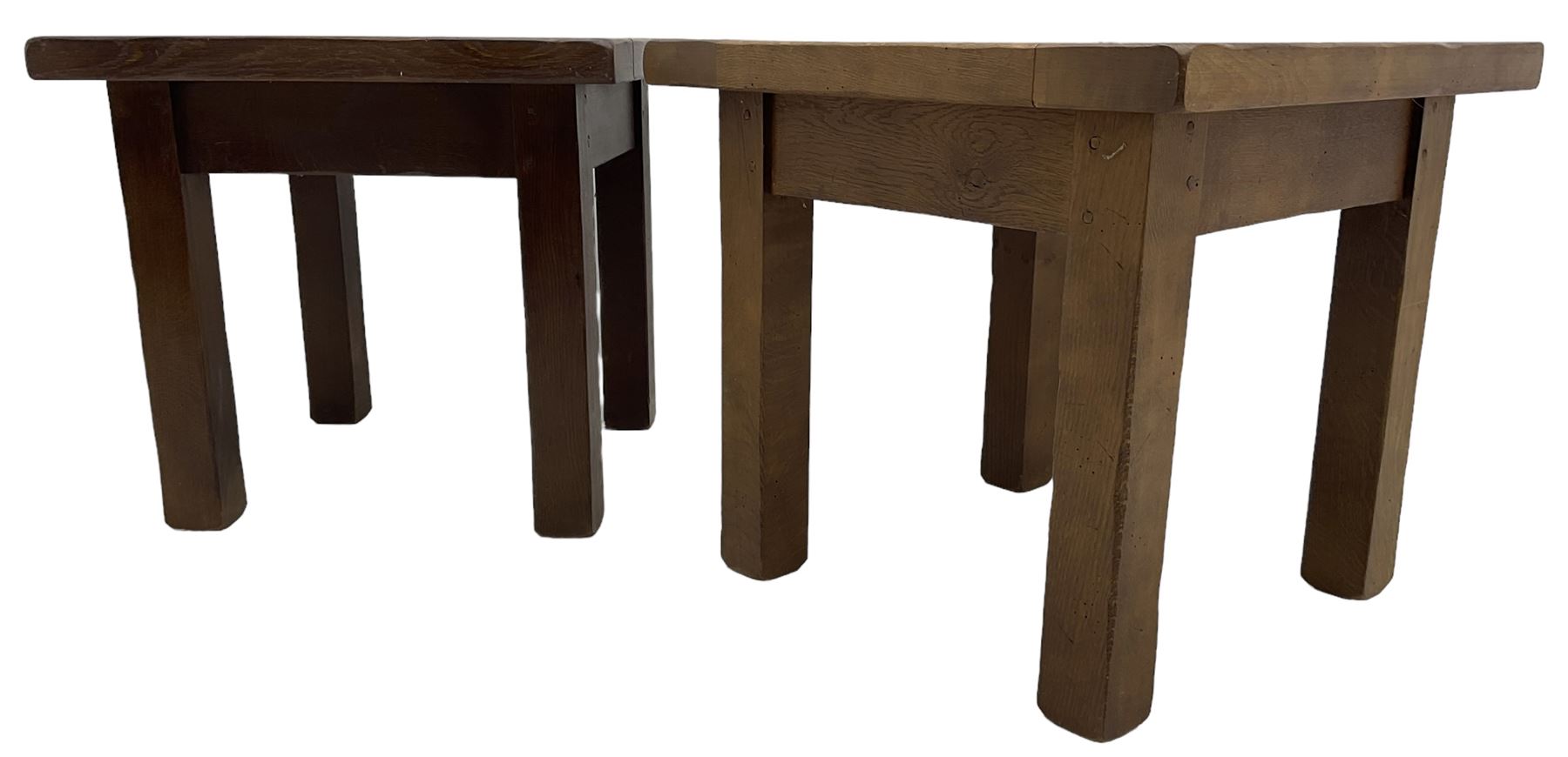 John Lewis - 'Bergerac' oak lamp tables, square plank top over straight square supports