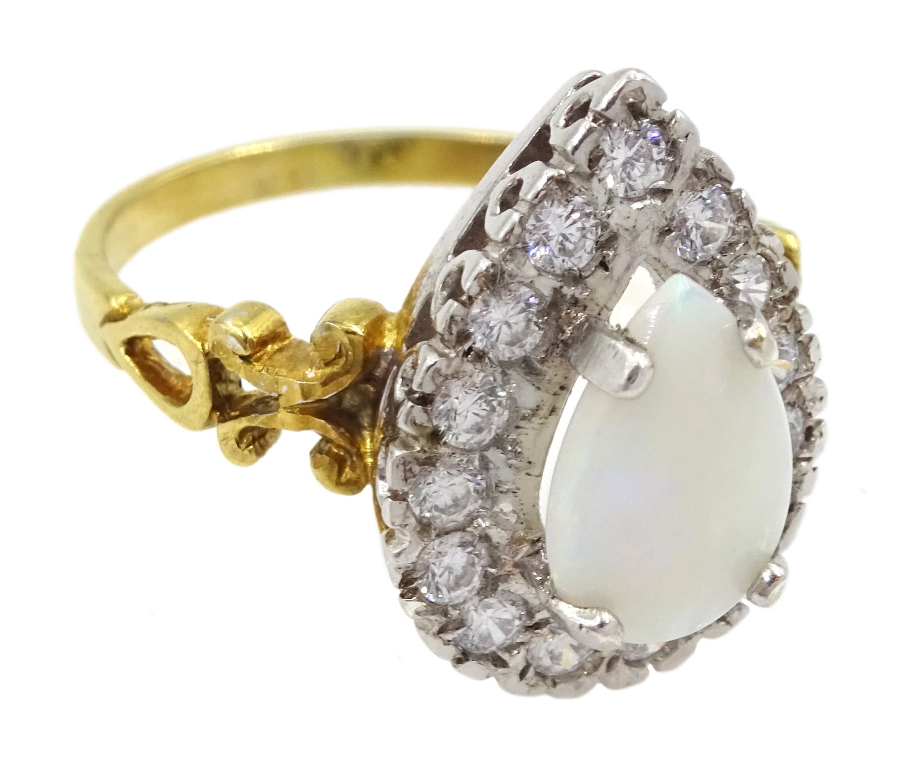 Silver-gilt opal and cubic zirconia cluster ring, stamped Sil