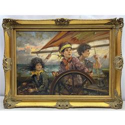 Nino Salvadori (Italian 1918-?): The Young Sailors, oil on canvas signed 46cm x 66cm 