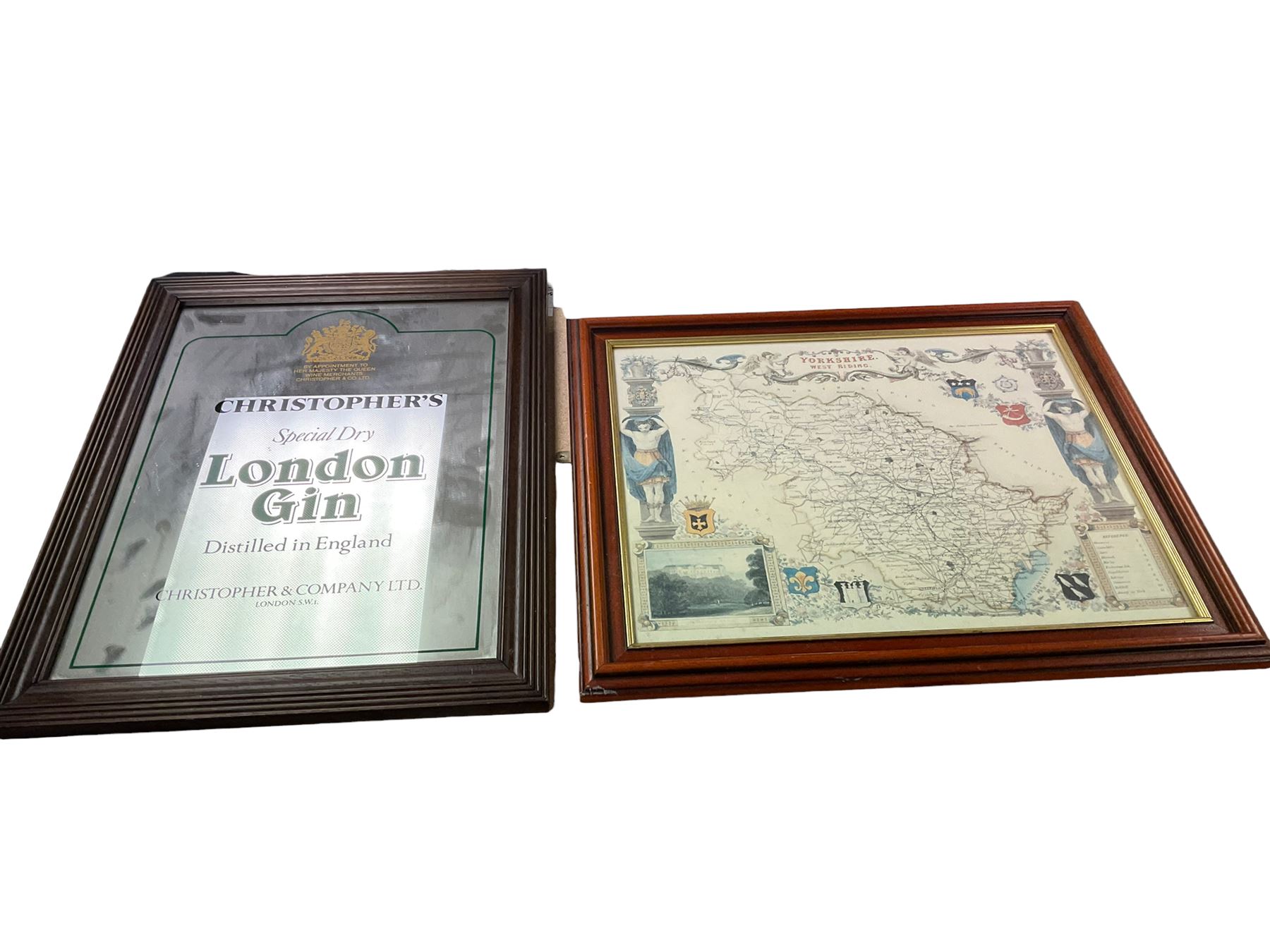 Christopher's Special Dry Gin advertising mirror, together with Yorkshire map 