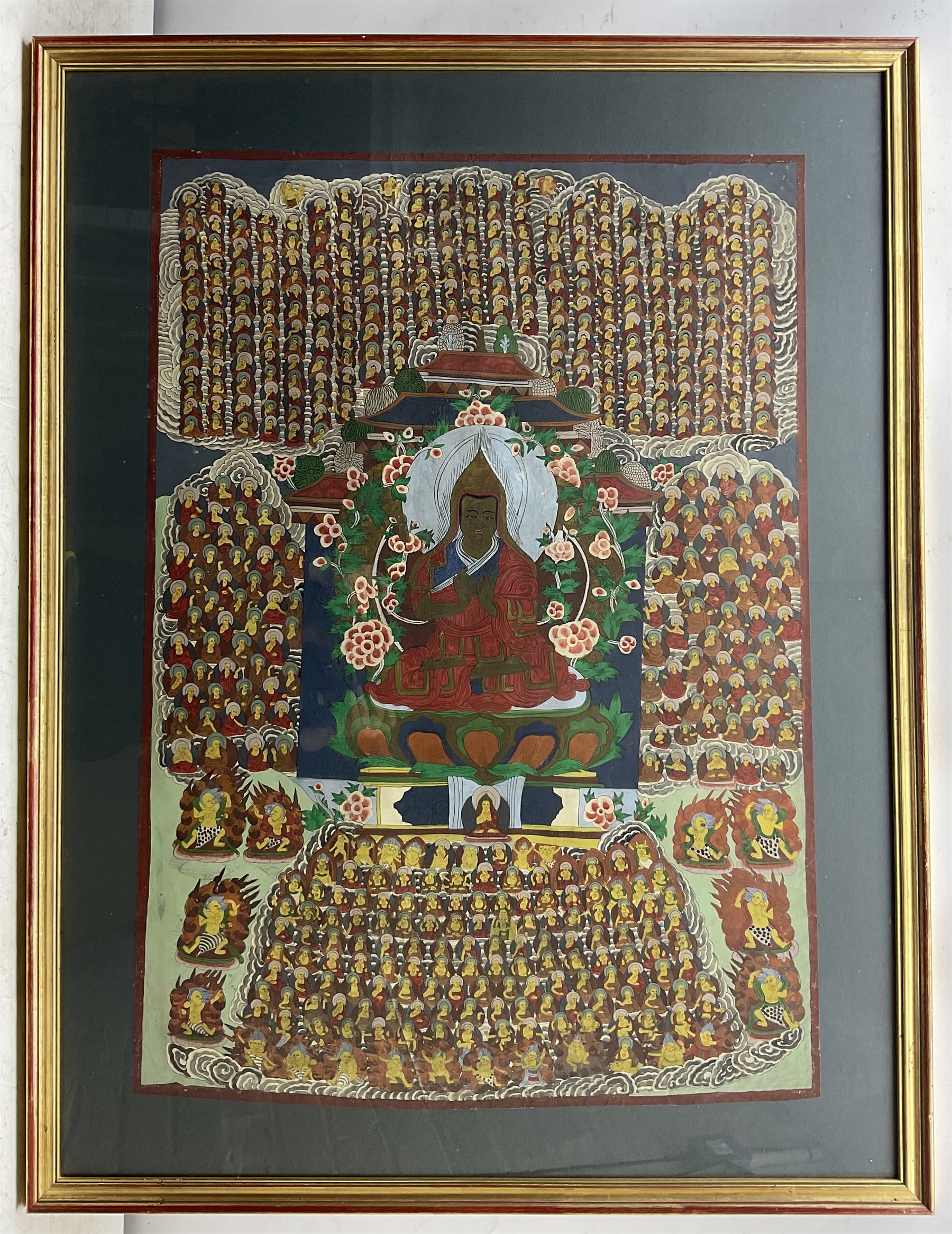 Tibetan School (Early 20th Century): Portrait of Buddha, mixed media on canvas 90cm x 64cm 