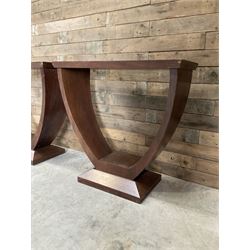 Pair of walnut console tables