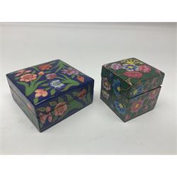 Twelve lacquered boxes, to include square and oval examples, with floral decorations, tallest H5cm