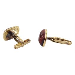 Pair of 9ct gold red tiger's eye cufflinks, stamped