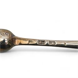 George III silver Old English pattern soup ladle with bright cut decoration London 1776 Maker possibly William Plummer and a George III silver double ended marrow scoop Maker possibly William Williams II