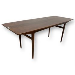 John Herbert for A Younger - mid-20th century teak dining table, curved rectangular top on tapering supports 