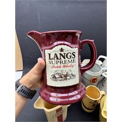 Eighteen ceramic whisky jugs bearing various advertising, including Cutty Sark, White Horse, Bells, Langs Supreme etc 