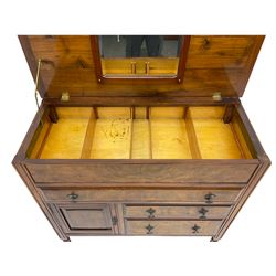 Edwardian walnut gentleman's tallboy, moulded hinged lid enclosing divisions, long drawer over two short drawers and panelled cupboard, turned supports terminating at ceramic castors