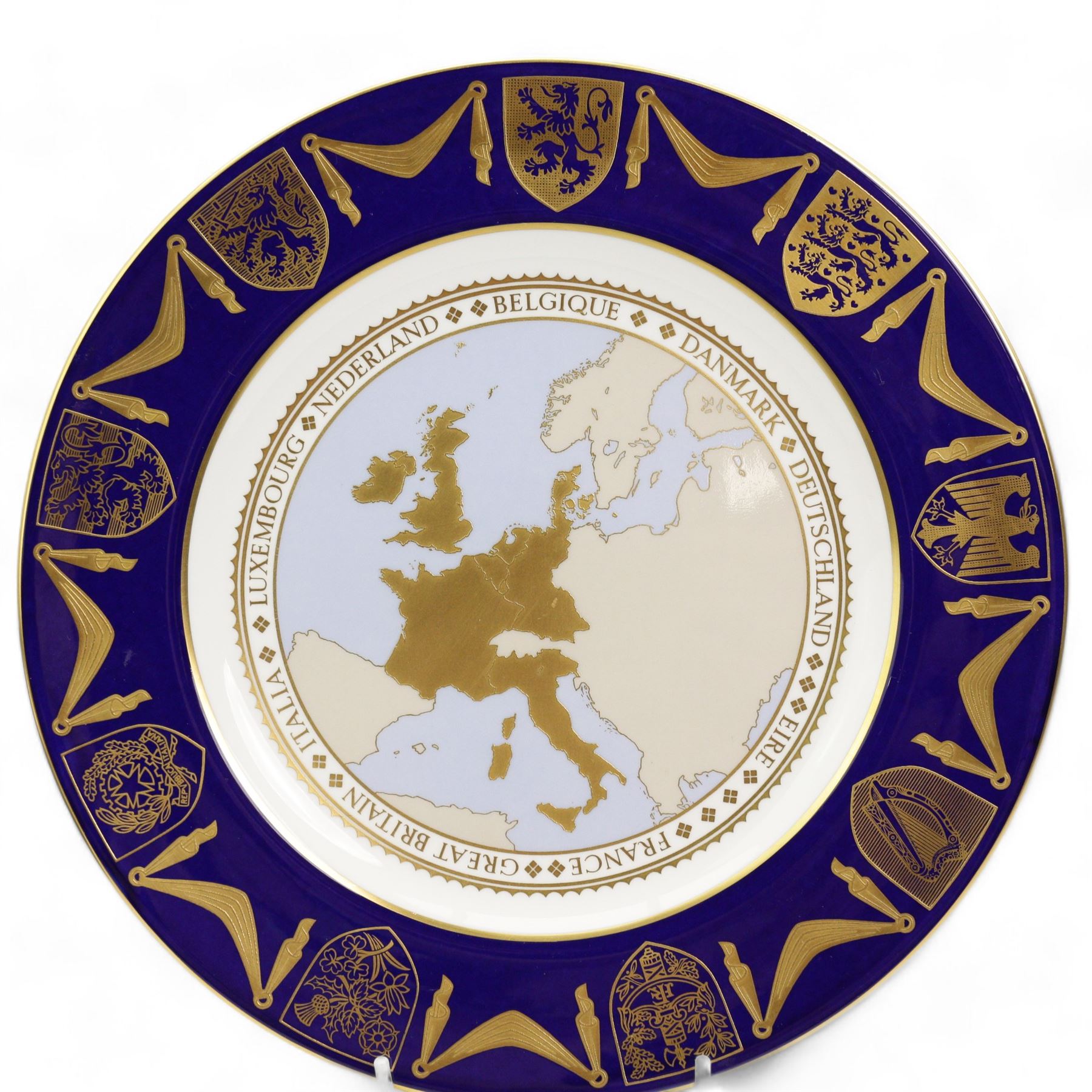 Spode commemorative European Community Cup, 1973, H16cm, European Community Plate, 1973, D27cm and Spode York Minster Plate, 1972, D27cm, all cased with certificates (3)