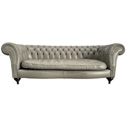 Three seat Chesterfield sofa, upholstered in grey buttoned leather