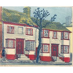 Sheila Robinson (1925-1988): 'Saffron Walden High Street' Essex, artists proof linocut signed, titled and dated 1970, 19.5cm x 24cm 