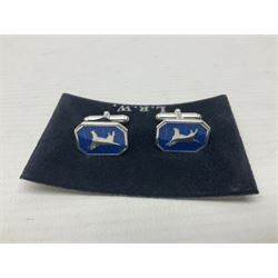 Pair of silver blue enamel dog cufflinks, hallmarked