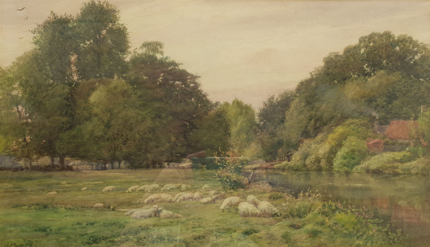 Henry Sykes (British 1855-1921): Sheep Grazing 'On the Welland ...
