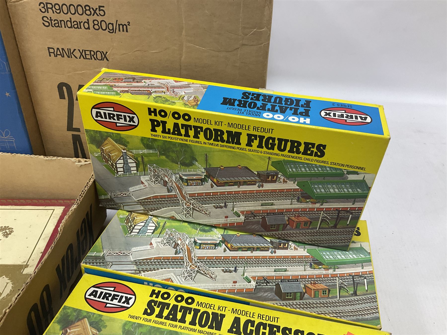 HO/OO gauge - parts and accessories for OO gauge to include power supply units, Airfix trackside accessories kits, miscellaneous parts for building model trains etc, in two boxes 