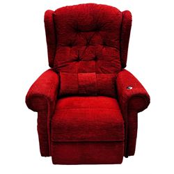 Willowbrook - Hanbury adjustable reclining armchair upholstered in buttoned back wine fabric, head cushion, tray table