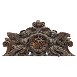 19th century mahogany pediment, with pierced central panel carved with initials GWR with r...