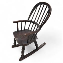 19th century child's Windsor rocking chair, double hoop and stick back, dish seat on turne...