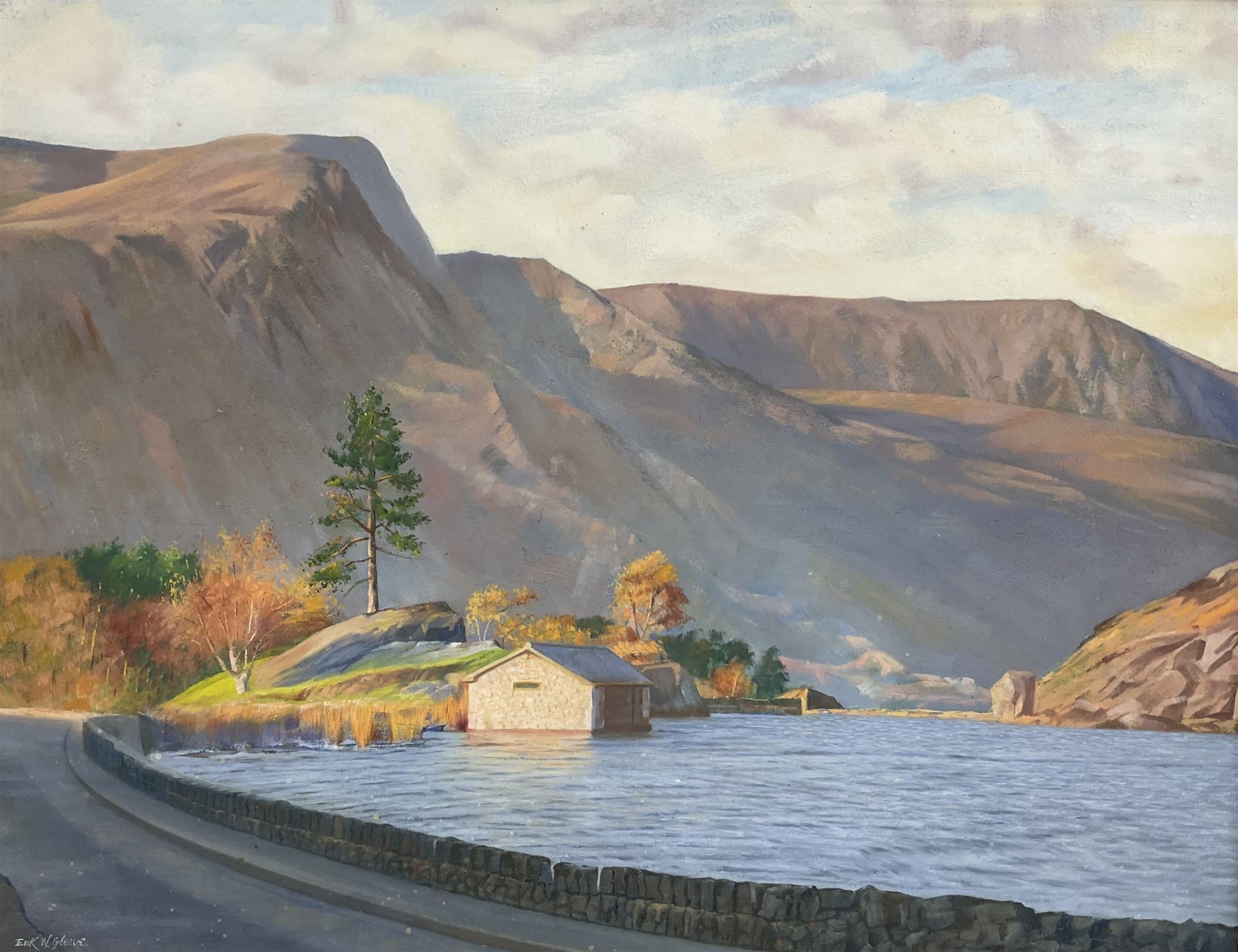 Erik W Gleave (British 1916-1995): Highland Lake Landscape, oil on board signed 55cm x 70cm