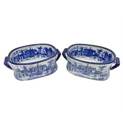 Pair of Victorian style, blue and white footbaths, H14cm, L37cm
