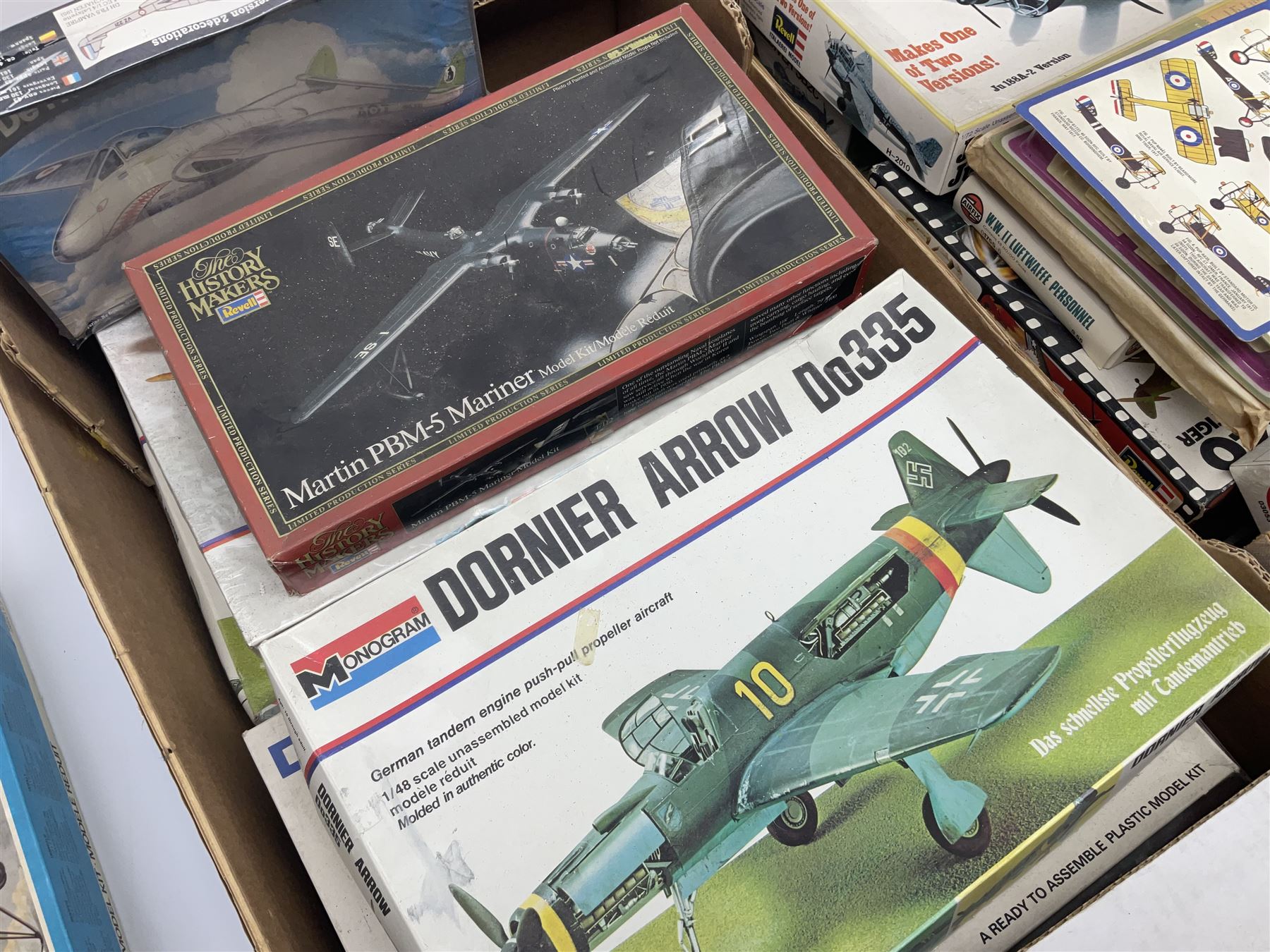 Large quantity of aircraft scale model kits to include Airfix, Revell, Monogram etc, in three boxes 