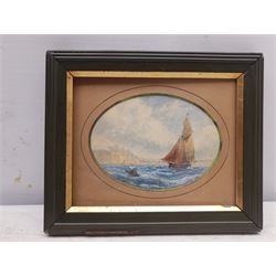 English School (19th century): Lowestoft Fishing Boat off Whitby, oval watercolour unsigned 10cm x 13cm