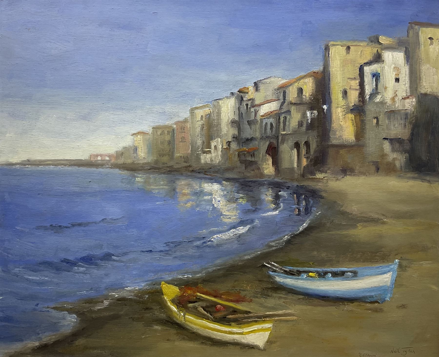 Neil Tyler (British 1945-): 'Cefalu - Sicily', oil on board signed and titled 48cm x 58cm