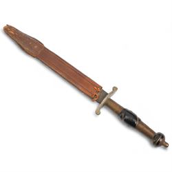 North African arm dagger with leather scabbard, blade length 19cm and a South American hunting knife, the ricasso marked 'Rio Branco', blade length 18cm (2) 