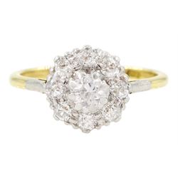 Early 20th century gold old cut diamond cluster ring, stamped 18ct plat, total diamond wei...