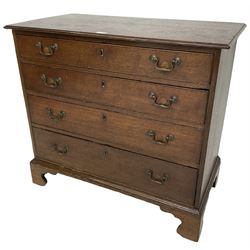 George III oak chest, moulded rectangular top over four long cock-beaded drawers, on bracket feet