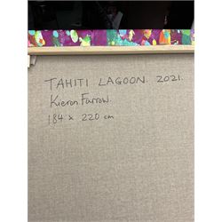 Kieron Farrow (British 1949-): ‘Tahiti Lagoon’, oil on linen signed, titled and dated 2021 verso 184cm x 220cm (unframed)