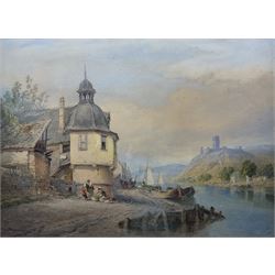 Thomas Sewell Robins (British 1810-1880): On the Rhine with Castle in Background, watercolour signed and dated 1859, 47cm x 65cm