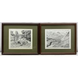 Alfred Wainwright MBE (British 1907-1991): 'Wycoller', 'Wastwater', 'The Coniston Fells', and 'Langstrath', four monochrome prints each signed in pen by the artist, max 17cm x 23cm (4)