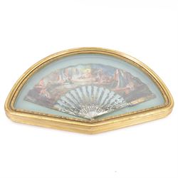 18th century fan, the mother-of-pearl sticks and guard carved, pierced, silvered and gilde...